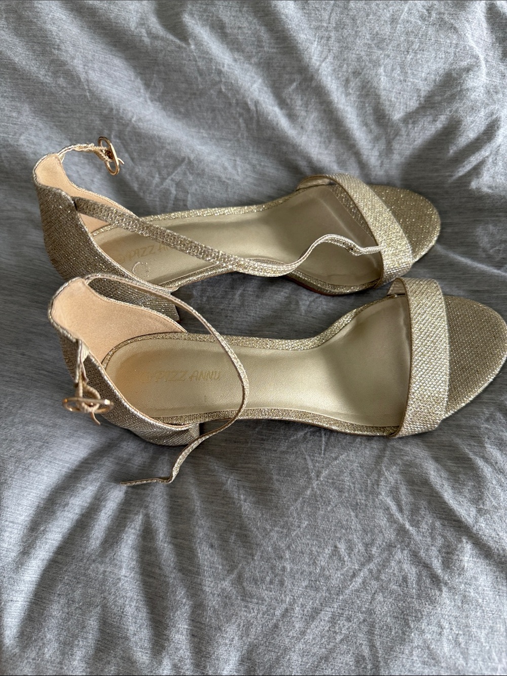 Lucky Brand Gold Glitter Open-Toe Ankle-Strap Heels